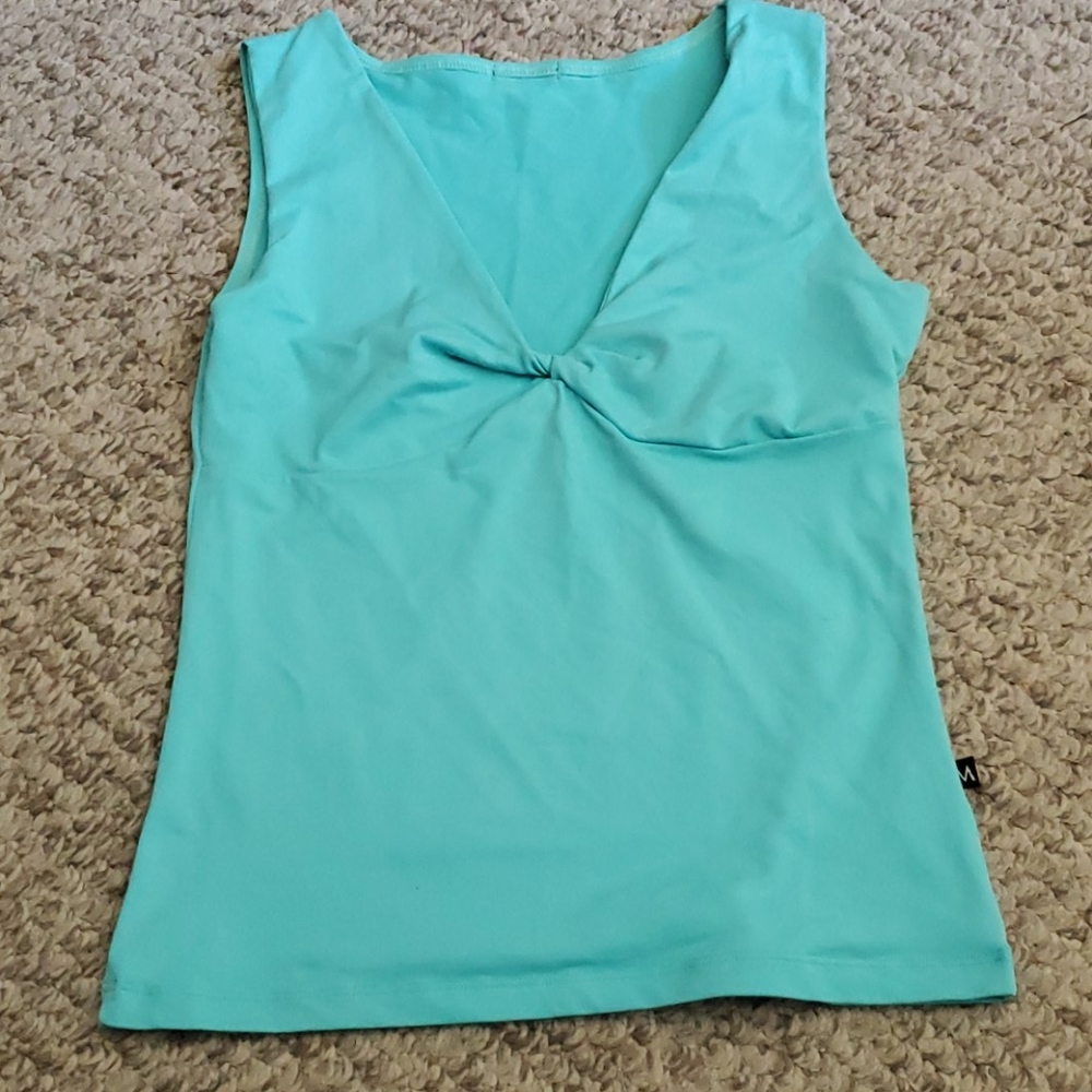 Turquoise stretchy twist knot top